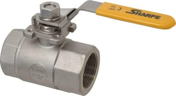 Sharpe Valves - 1-1/2" Pipe, Standard Port, Stainless Steel Steam Service Ball Valve - 1 Piece, Inline - One Way Flow, FNPT x FNPT Ends, Locking Lever Handle, 1,500 WOG, 250 WSP - Eagle Tool & Supply