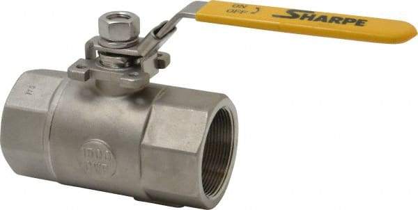 Sharpe Valves - 2" Pipe, Standard Port, Stainless Steel Steam Service Ball Valve - 1 Piece, Inline - One Way Flow, FNPT x FNPT Ends, Locking Lever Handle, 1,500 WOG, 250 WSP - Eagle Tool & Supply
