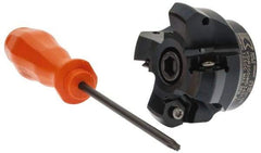 Kennametal - 2" Cut Diam, 3" Arbor Hole, 4.51mm Max Depth of Cut, 45° Indexable Chamfer & Angle Face Mill - 4 Inserts, HNGJ 535-GD Insert, Right Hand Cut, 4 Flutes, Through Coolant, Series KSHR - Eagle Tool & Supply