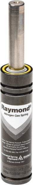Associated Spring Raymond - M6 Fill Port, M6 Mt Hole, 12mm Rod Diam, 24.9mm Diam, 100mm Max Stroke, Yellow Nitrogen Gas Spring Cylinder - 145mm Body Length, 245mm OAL, 686 Lb Full Stroke Spring Force, 360 psi Initial Charge - Eagle Tool & Supply