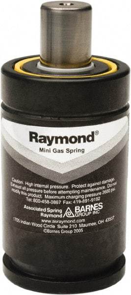 Associated Spring Raymond - 25mm Rod Diam, 45.2mm Diam, 16mm Max Stroke, Nitrogen Gas Spring Cylinder - 48mm Body Length, 64mm OAL, 2,720 Lb Full Stroke Spring Force, 360 psi Initial Charge - Eagle Tool & Supply