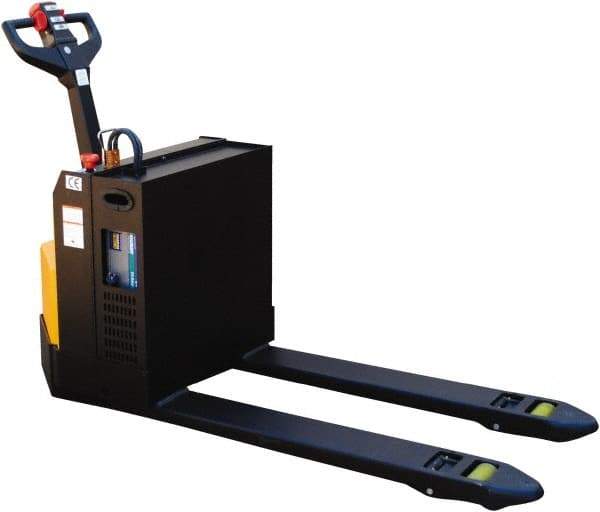 Vestil - 4,500 Lb Capacity, 8" Lift Electric Pallet Truck - 3-3/8" Min Lift Height, 48" Fork Length x 27" Fork Width, 31-1/2" Overall Width - Eagle Tool & Supply