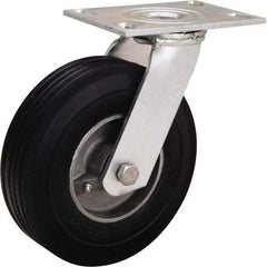 Hamilton - 8" Diam x 2" Wide, Rubber Swivel Caster - 500 Lb Capacity, Top Plate Mount, 4-1/2" x 6-1/4" Plate, Straight Roller Bearing - Eagle Tool & Supply