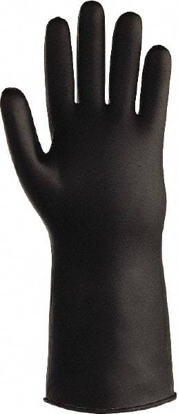 SHOWA - Size M (8), 14" Long, 25 mil Thick, Butyl Chemical Resistant Gloves - Smooth Finish, Rolled Cuff, ANSI Abrasion Level 0, ANSI Cut Level 0, ANSI Puncture Level 0, Black - Eagle Tool & Supply