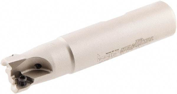 Iscar - 5/8" Cut Diam, 0.2" Max Depth of Cut, 5/8" Shank Diam, 3" OAL, Indexable Square Shoulder Helical End Mill - HM390 TCKT 0703PCTR Inserts, Weldon Shank, 0° Lead Angle, Through Coolant, Series HeliIQMill - Eagle Tool & Supply