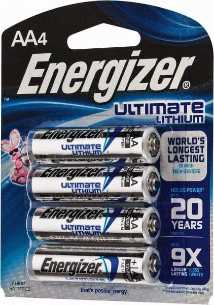 Energizer - Size AA, Lithium, Photo Battery - 1.5 Volts, Flat Terminal, FR6 - Eagle Tool & Supply