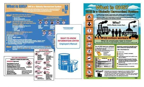 NMC - GHS General Safety & Accident Prevention Training Kit - English, 18" Wide x 24" High, White Background, Includes What is GHS Poster, GHS Pictogram, Booklets, Wallet Cards - Eagle Tool & Supply