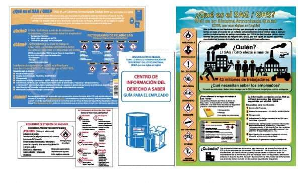 NMC - GHS General Safety & Accident Prevention Training Kit - Spanish, 18" Wide x 24" High, White Background, Includes What is GHS Poster, GHS Pictogram, Booklets, Wallet Cards - Eagle Tool & Supply