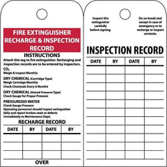 NMC - 3" High x 6" Long, FIRE EXTINGUISHER RECHARGE & INSPECTION RECORD, English Safety & Facility Inspection Tag - Tag Header: Notice, 2 Sides, White Poly - Eagle Tool & Supply