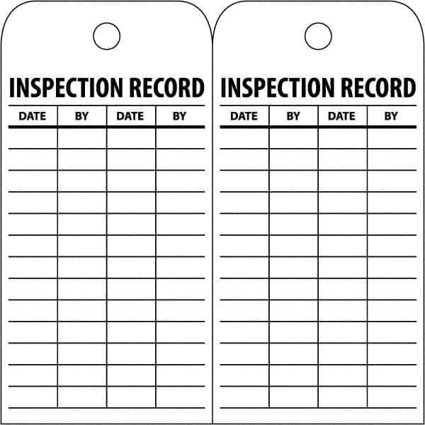 NMC - 3" High x 6" Long, INSPECTION RECORD, English Safety & Facility Inspection Tag - Tag Header: Notice, 2 Sides, White Poly - Eagle Tool & Supply