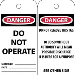 NMC - 3" High x 6" Long, DANGER \x96 DO NOT OPERATE, English Safety & Facility Accident Prevention Tag - Tag Header: Danger, 2 Sides, White Poly - Eagle Tool & Supply