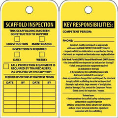 NMC - 3" High x 6" Long, SCAFFOLD INSPECTION, English Safety & Facility Inspection Tag - Tag Header: Notice, 2 Sides, Yellow Poly - Eagle Tool & Supply