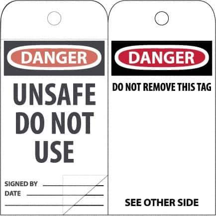 NMC - 3" High x 6" Long, DANGER \x96 DO NOT OPERATE, English Safety & Facility Accident Prevention Tag - Tag Header: Danger, 2 Sides, White Poly - Eagle Tool & Supply