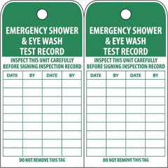 NMC - 3" High x 6" Long, EMERGENCY SHOWER & EYE WASH TEST RECORD, English Safety & Facility Accident Prevention Tag - Tag Header: Danger, 2 Sides, White Poly - Eagle Tool & Supply