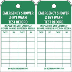 NMC - 3" High x 6" Long, EMERGENCY SHOWER & EYE WASH TEST RECORD, English Safety & Facility Accident Prevention Tag - Tag Header: Danger, 2 Sides, White Poly - Eagle Tool & Supply