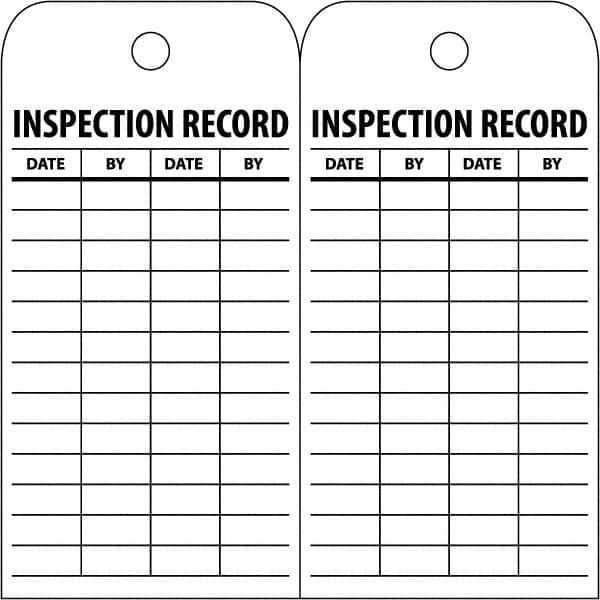 NMC - 3" High x 6" Long, INSPECTION RECORD, English Safety & Facility Inspection Tag - Tag Header: Notice, 2 Sides, White Poly - Eagle Tool & Supply