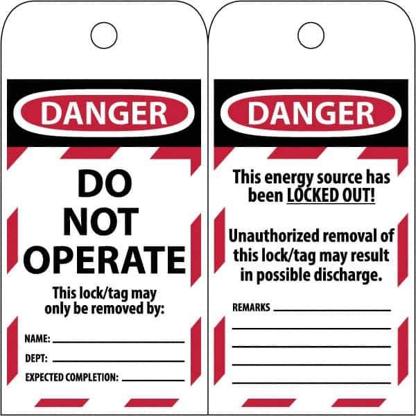 NMC - 3" High x 6" Long, DANGER \x96 DO NOT OPERATE, English Safety & Facility Lockout Tag - Tag Header: Danger, 2 Sides, Black & Red Poly - Eagle Tool & Supply