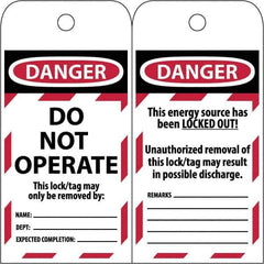 NMC - 3" High x 6" Long, DANGER \x96 DO NOT OPERATE, English Safety & Facility Lockout Tag - Tag Header: Danger, 2 Sides, Black & Red Poly - Eagle Tool & Supply