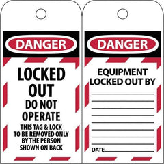 NMC - 3" High x 6" Long, LOCKED OUT - DO NOT OPERATE, English Safety & Facility Lockout Tag - Tag Header: Danger, 2 Sides, Black & Red Poly - Eagle Tool & Supply