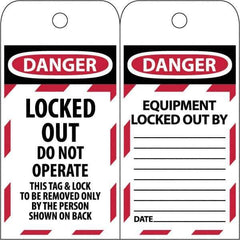 NMC - 3" High x 6" Long, LOCKED OUT - DO NOT OPERATE, English Safety & Facility Lockout Tag - Tag Header: Danger, 2 Sides, Black & Red Poly - Eagle Tool & Supply