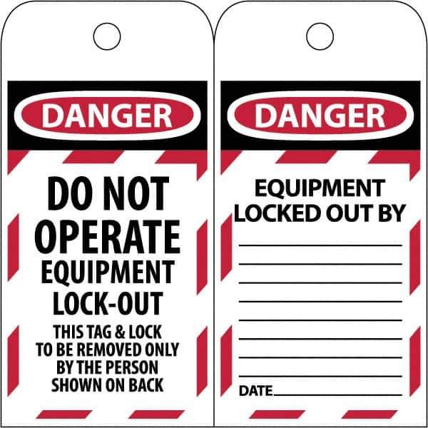 NMC - 3" High x 6" Long, DANGER - THIS TAG & LOCK TO BE REMOVED ONLY BY THE PERSON SHOWN, English Safety & Facility Lockout Tag - Tag Header: Danger, 2 Sides, Black & Red Poly - Eagle Tool & Supply
