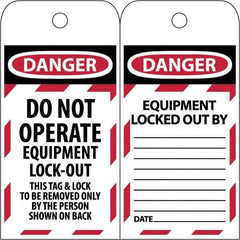 NMC - 3" High x 6" Long, DANGER - THIS TAG & LOCK TO BE REMOVED ONLY BY THE PERSON SHOWN, English Safety & Facility Lockout Tag - Tag Header: Danger, 2 Sides, Black & Red Poly - Eagle Tool & Supply