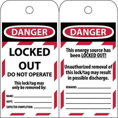 NMC - 3" High x 6" Long, LOCKED OUT - DO NOT OPERATE, English Safety & Facility Lockout Tag - Tag Header: Danger, 2 Sides, Black & Red Poly - Eagle Tool & Supply