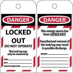 NMC - 3" High x 6" Long, LOCKED OUT - DO NOT OPERATE, English Safety & Facility Lockout Tag - Tag Header: Danger, 2 Sides, Black & Red Poly - Eagle Tool & Supply