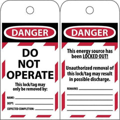 NMC - 3" High x 6" Long, LOCKED OUT - DO NOT OPERATE, English Safety & Facility Lockout Tag - Tag Header: Danger, 2 Sides, Black & Red Poly - Eagle Tool & Supply