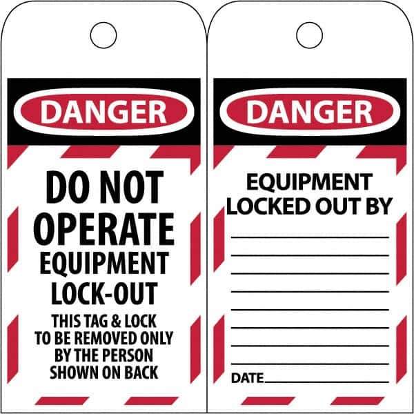 NMC - 3" High x 6" Long, DANGER - THIS TAG & LOCK TO BE REMOVED ONLY BY THE PERSON SHOWN, English Safety & Facility Lockout Tag - Tag Header: Danger, 2 Sides, Black & Red Poly - Eagle Tool & Supply
