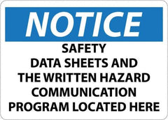 NMC - "Notice - Material Safety Data Sheets Available upon Request", 10" Long x 14" Wide, Rigid Plastic Safety Sign - Square, Use for Workplace/Safety - Eagle Tool & Supply