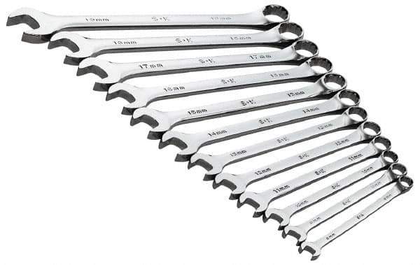 SK - 13 Piece, 8 to 19mm, 12 Point, Combination Wrench Set - Metric System of Measurement, Chrome Finish, Comes in Roll - Eagle Tool & Supply