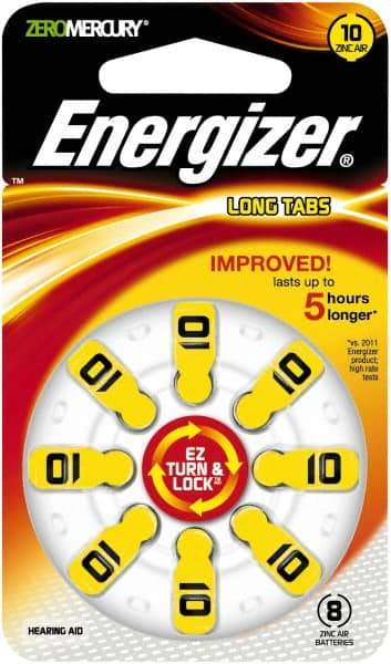 Energizer - Size 10, Zinc Air, 1 Pack, Hearing Aid Battery - 1.4 Volts, Button Tab Terminal, PR70 - Eagle Tool & Supply