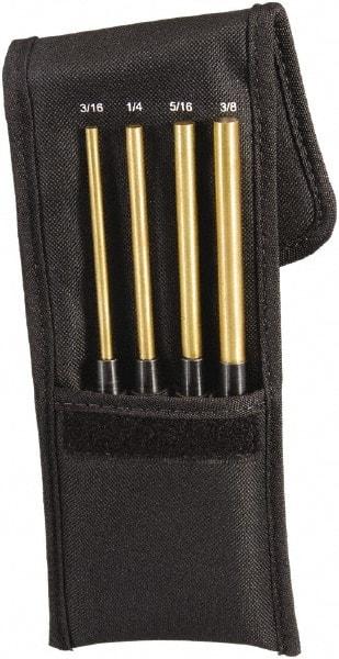 Starrett - 4 Piece, 3/16 to 3/8", Pin Punch Set - Round Shank, Brass, Comes in Pouch - Eagle Tool & Supply