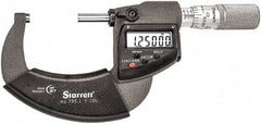 Starrett - 1 to 2" Range, Standard Throat IP67 Electronic Outside Micrometer - Friction Thimble, Carbide Face, CR2032 Battery - Eagle Tool & Supply