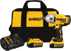 DeWALT - 3/4" Drive 20 Volt Mid-Handle Cordless Impact Wrench & Ratchet - 400/900/1,200 RPM, 0 to 2,400 BPM, 700 Ft/Lb Torque, 2 Lithium-Ion Batteries Included - Eagle Tool & Supply