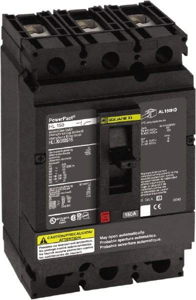 Square D - 600 VAC, 150 Amp, Automatic Molded Case Switch - 3 Pole, 18 at 600 VAC, 35 at 480 VAC, 65 at 240 VAC kA Interrupting Rating x 4.12 Inch Wide x 4.36 Inch Deep x 6.4 Inch High - Eagle Tool & Supply
