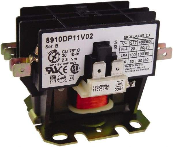 Square D - 2 Pole, 20 Amp Inductive Load, Definite Purpose Contactor - 30 Amp Resistive Rating - Eagle Tool & Supply