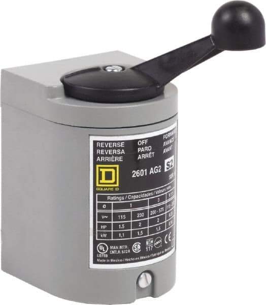 Square D - NEMA, Enclosed Manual Motor Starter - 1-1/2 hp at 115 VAC, 2 hp at 200 VAC, 2 hp at 230 VAC & 2 hp at 575 VAC, CSA LR25490 Class 3211 05, NEMA 1 & UL Listed File E42243 CCN NLRV - Eagle Tool & Supply