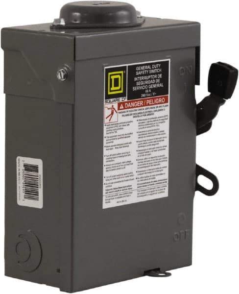 Square D - 60 Amp, 240 V, 2 Pole Nonfused Safety Switch - NEMA 3R, 10 hp at 240 VAC (Single Phase), DPST Contact Form - Eagle Tool & Supply