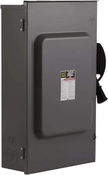 Square D - 200 Amp, 240 V, 3 Pole Fused Safety Switch - NEMA 3R, 15 hp at 240 VAC (Single Phase), 60 hp at 240 VAC (Triple Phase), 3PST Contact Form - Eagle Tool & Supply