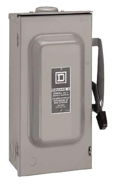 Square D - 100 Amp, 240 V, 2 Pole Fused Safety Switch - NEMA 3R, 15 hp at 240 VAC (Single Phase), 30 hp at 240 VAC (Triple Phase), DPST Contact Form - Eagle Tool & Supply