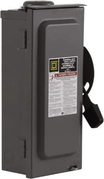 Square D - 60 Amp, 240 V, 2 Pole Fused Safety Switch - NEMA 3R, 10 hp at 240 VAC (Single Phase), 15 hp at 240 VAC (Triple Phase), DPST Contact Form - Eagle Tool & Supply