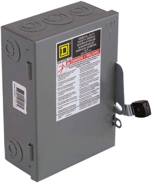 Square D - 30 Amp, 240 V, 3 Pole Nonfused Safety Switch - NEMA 1, 3 hp at 240 VAC (Single Phase), 7.5 hp at 240 VAC (Triple Phase), 3PST Contact Form - Eagle Tool & Supply