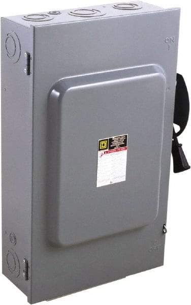 Square D - 200 Amp, 240 V, 3 Pole Fused Safety Switch - NEMA 1, 15 hp at 240 VAC (Single Phase), 60 hp at 240 VAC (Triple Phase), 3PST Contact Form - Eagle Tool & Supply