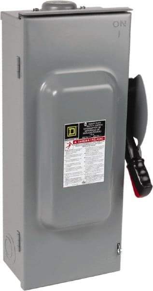 Square D - 100 Amp, 600 VAC/VDC, 3 Pole Fused Safety Switch - NEMA 3R, 30 hp at 480 VAC (Single Phase), 75 hp at 600 VAC, 50 hp at 600 VDC (Triple Phase), 3PST Contact Form - Eagle Tool & Supply