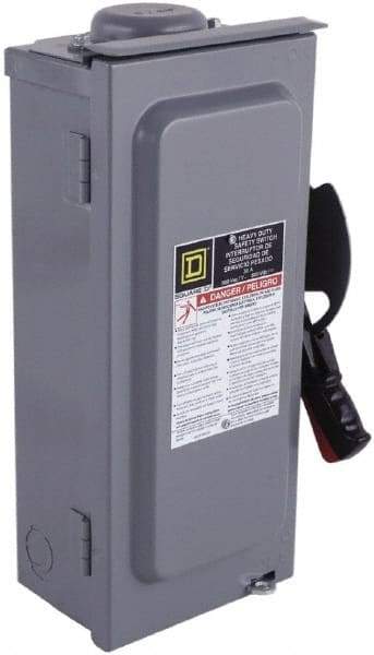 Square D - 60 Amp, 600 VAC/VDC, 3 Pole Fused Safety Switch - NEMA 3R, 20 hp at 480 VDC (Single Phase), 50 hp at 600 VAC, 30 hp at 600 VDC (Triple Phase), 3PST Contact Form - Eagle Tool & Supply