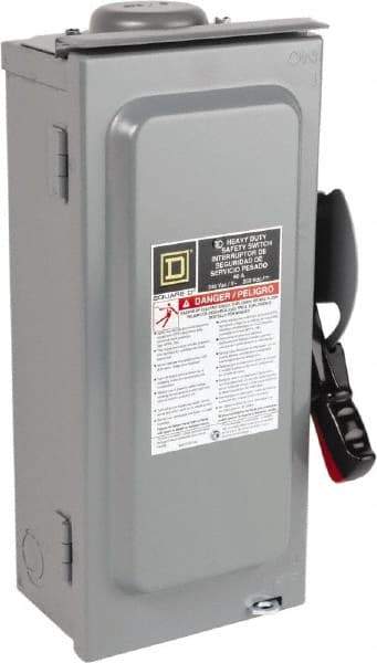 Square D - 60 Amp, 240 VAC, 250 VDC, 3 Pole Fused Safety Switch - NEMA 3R, 10 hp at 240 VAC, 10 hp at 250 VDC (Single Phase), 15 hp at 240 VAC, 10 hp at 250 VDC (Triple Phase), 3PST Contact Form - Eagle Tool & Supply
