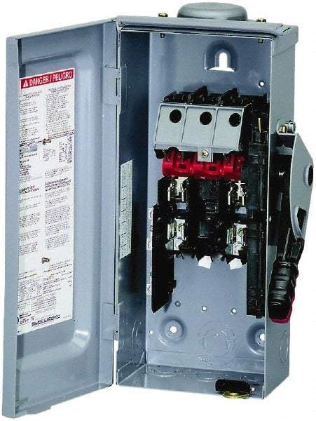 Square D - 30 Amp, 240 VAC, 250 VDC, 2 Pole Fused Safety Switch - NEMA 3R, 3 hp at 240 VAC (Single Phase), 7.5 hp at 240 VAC, 5 hp at 250 VDC (Triple Phase), DPST Contact Form - Eagle Tool & Supply