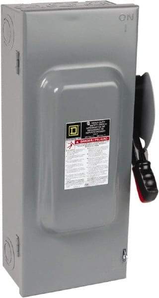 Square D - 100 Amp, 600 VAC/VDC, 3 Pole Nonfused Safety Switch - NEMA 1, 40 hp at 600 VAC, 50 hp at 600 VDC (Single Phase), 100 hp at 600 VAC, 50 hp at 600 VDC (Triple Phase), 3PST Contact Form - Eagle Tool & Supply